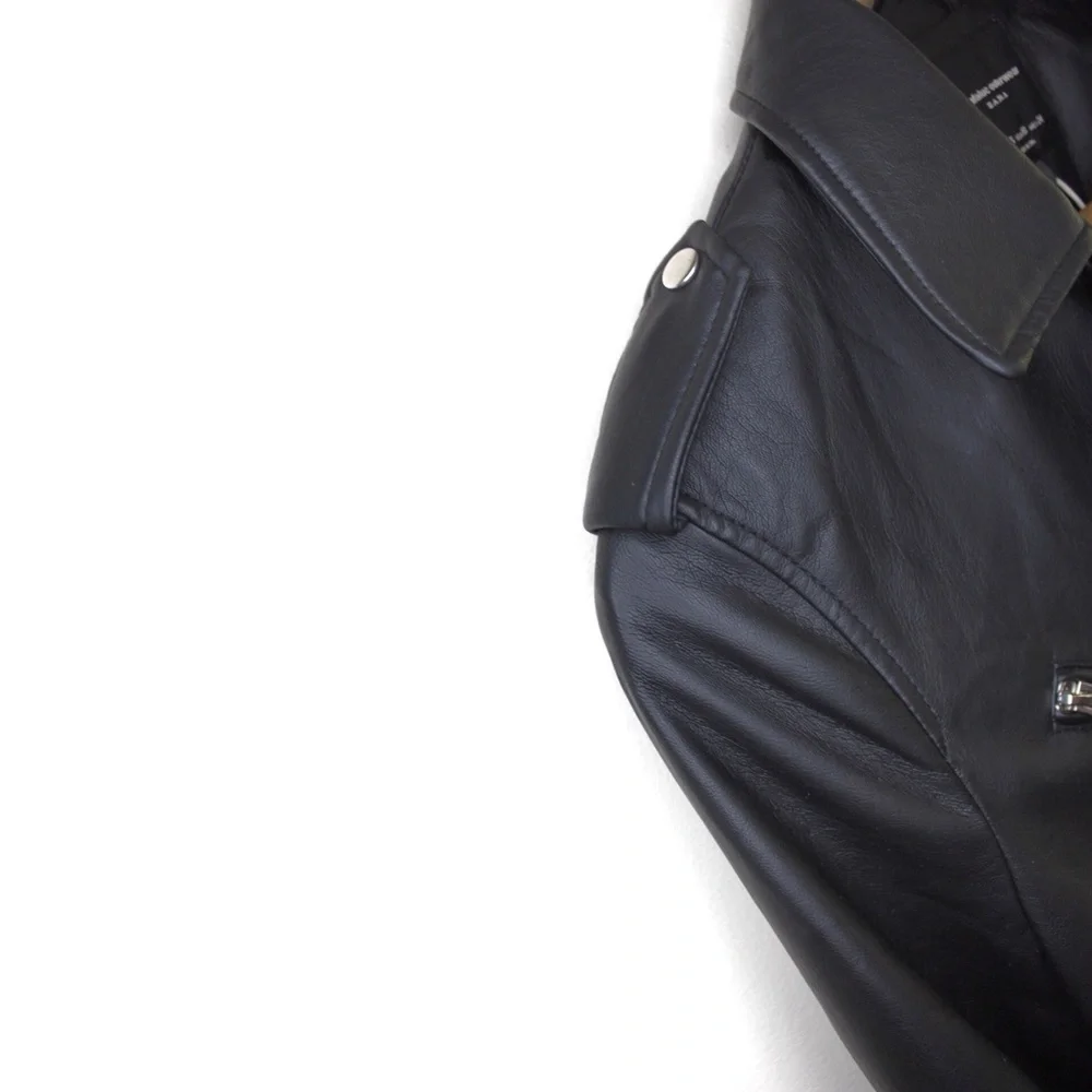 Zara Vegan Leather Edgy Moto Biker Jacket XS Girls Rule Slogan Bloggers Favorite - Picture 9 of 16